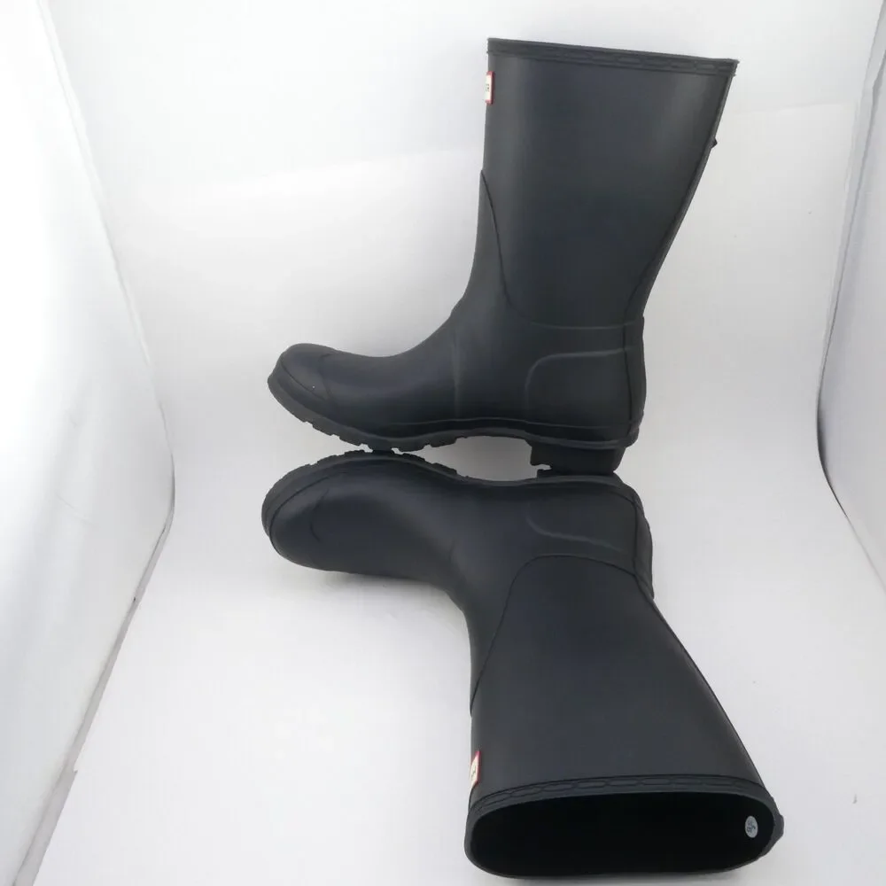 Hunter Women's 10 Original Short Pull-On Waterproof Rubber Rain Boots Black